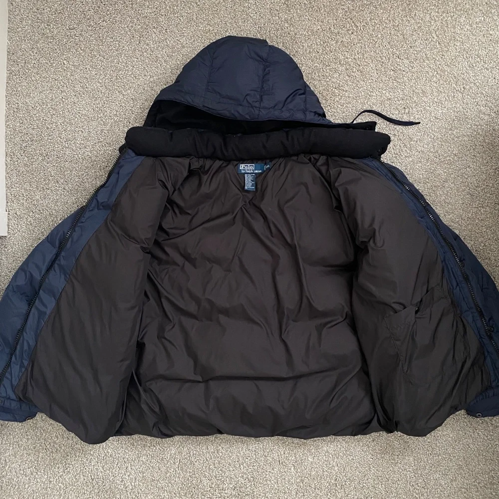VTG Men's Polo Ralph Lauren Down Puffer Jacket Embroidered Logo Navy Size XXL - Picture 3 of 5